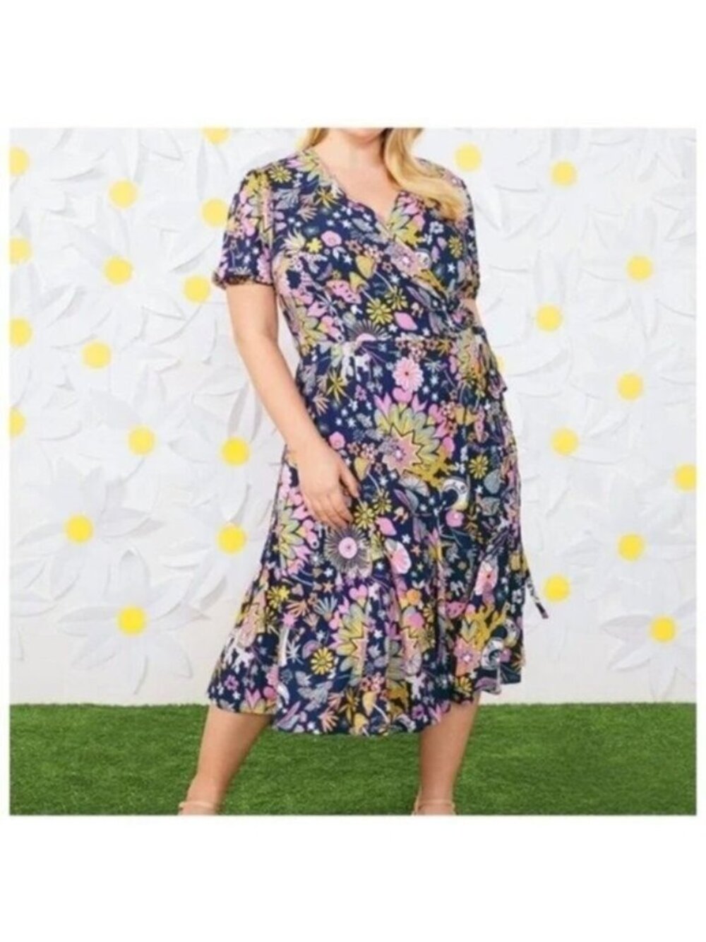 Modcloth Kaleidoscopic Dreamscape Midi Wrap Dress 0 NEW Navy Floral Celestial